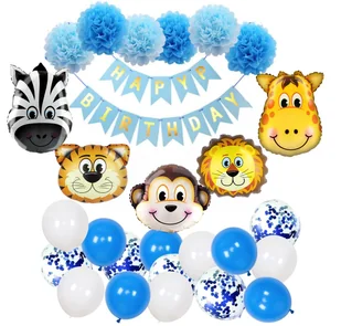 Balony safari niebieskie dla chłopca na Roczek Urodziny Zestaw balonów ZOO lew - Baby shower i roczek - miniaturka - grafika 1