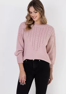 Swetry damskie - Sweter w sportowym stylu - SWE322 pudrowy róż MKM - grafika 1