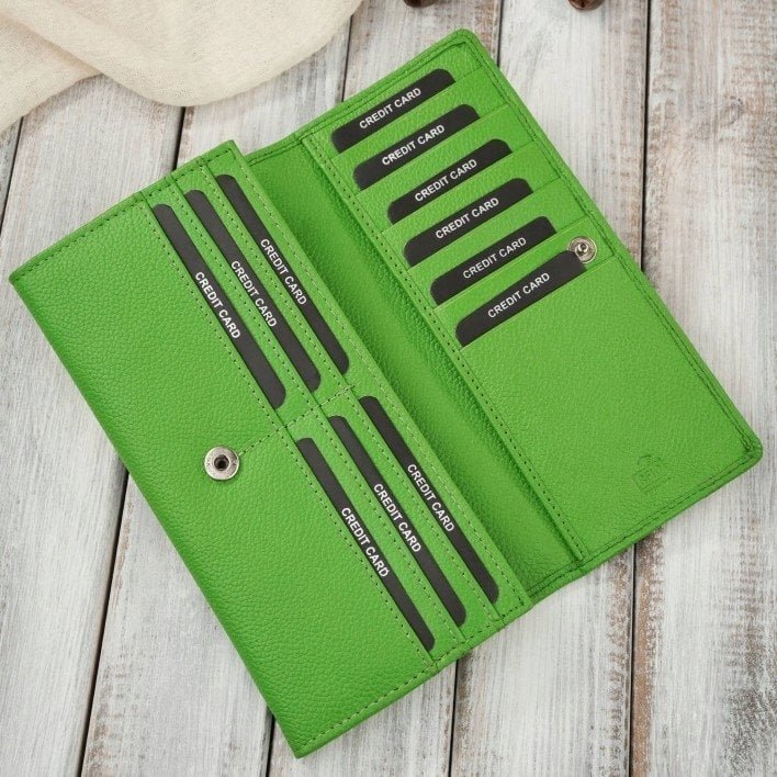 Paolo Peruzzi Klasyczny portfel damski skórzany duży zielony AL-01-GR