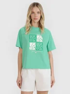 Koszulki i topy damskie - 4F T-shirt oversize z nadrukiem damski - zielony XS - miniaturka - grafika 1