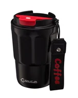 Kubki termiczne - Kubek termiczny bidon COFFEE 350 ml stal nierdzewna 18/10 tworzywo czarny z czerwonym akcentem - miniaturka - grafika 1