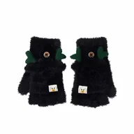 Rękawiczki - Rękawiczki młodzieżowe z klapką reniferki czarne - miniaturka - grafika 1