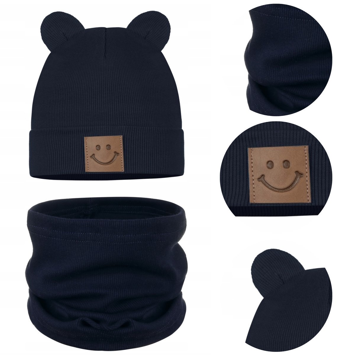 Komplet Dziecięcy Zestaw Czapka Komin Jesienny Bawełna 95% 44-48 Granat