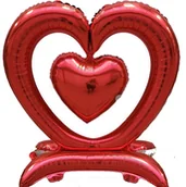 Balony i akcesoria - XXL BALON FOLIOWY STOJĄCY SERCE W SERCU NA WALENTYNKI 90CM - miniaturka - grafika 1