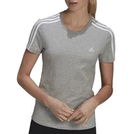Koszulki sportowe damskie - Koszulka adidas Loungwear Essentials Slim 3-Stripes GL0785 - szara - miniaturka - grafika 1