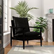 Fotele - vidaXL Fotel z prawdziwej skóry i drewna akacjowego, czarny - miniaturka - grafika 1