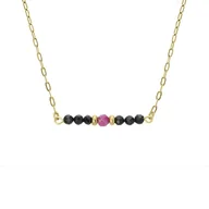 Naszyjniki - Subtelny złocony naszyjnik damski turmalin i rubin - Manoki - miniaturka - grafika 1