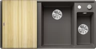 Zlewozmywaki - Zlewozmywak granitowy BLANCO Axia III 6 S-F Silgranit Wulkaniczny szary + deska jesionowa + odsączarka stalowa 527233 - miniaturka - grafika 1