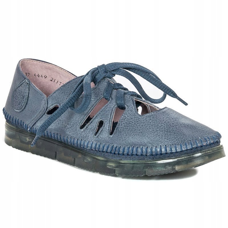 Półbuty damskie Maciejka 04449-17 ażurowe skórzane granat na jeans r.38
