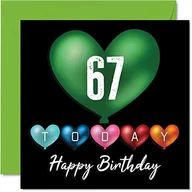 Kartki okolicznościowe i zaproszenia - Zabawne kartki urodzinowe na 67. urodziny dla mężczyzn kobiet - balony w kształcie serca - kartka z życzeniami dla taty mamy dziadka niani babci wujka cioci kuzyna, 145 mm x 145 mm kartki z życzeniami - miniaturka - grafika 1