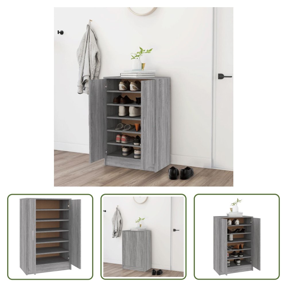 The Living Store Szafka na buty szara Sonoma 60x35x92 cm Materiał drewnopochodny