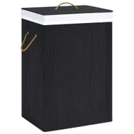Kosze na bieliznę - The Living Store Bambusowy kosz na pranie z 2 przegrodami Czarny 72 L - miniaturka - grafika 1