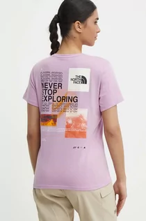 Koszulki sportowe damskie - The North Face t-shirt sportowy Foundation kolor fioletowy NF0A882VPO21 - grafika 1