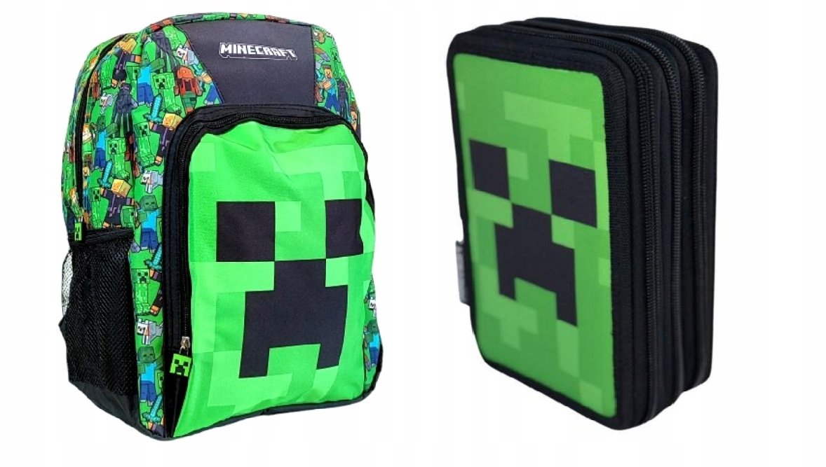 Zestaw Minecraft Piórnik rozkładany potrójny z wyposażeniem Plecak szkolny
