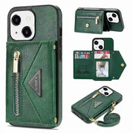 Portfele - N.BEKUS PU Leather + TPU Cover kompatybilny z iPhone 15, portfel z kieszenią na zamek błyskawiczny z podpórką na telefon z paskiem na ramię Zielony - miniaturka - grafika 1