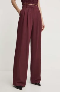 Patrizia Pepe spodnie z domieszką lnu kolor bordowy szerokie high waist 2P1609 A052 - Spodnie damskie - miniaturka - grafika 1