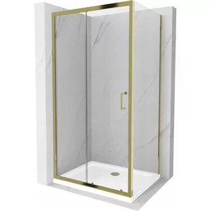 Mexen Apia kabina prysznicowa rozsuwana 90x80 cm, transparent, złota + brodzik Flat, biały - Kabiny prysznicowe - miniaturka - grafika 1