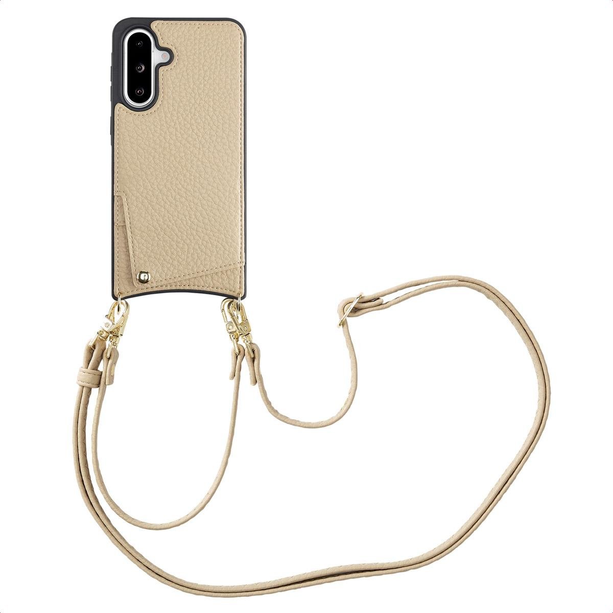 Etui na telefon Selencia Nova ze sznurkiem i uchwytem na kartę do Samsung Galaxy A36 / A56 - beżowy