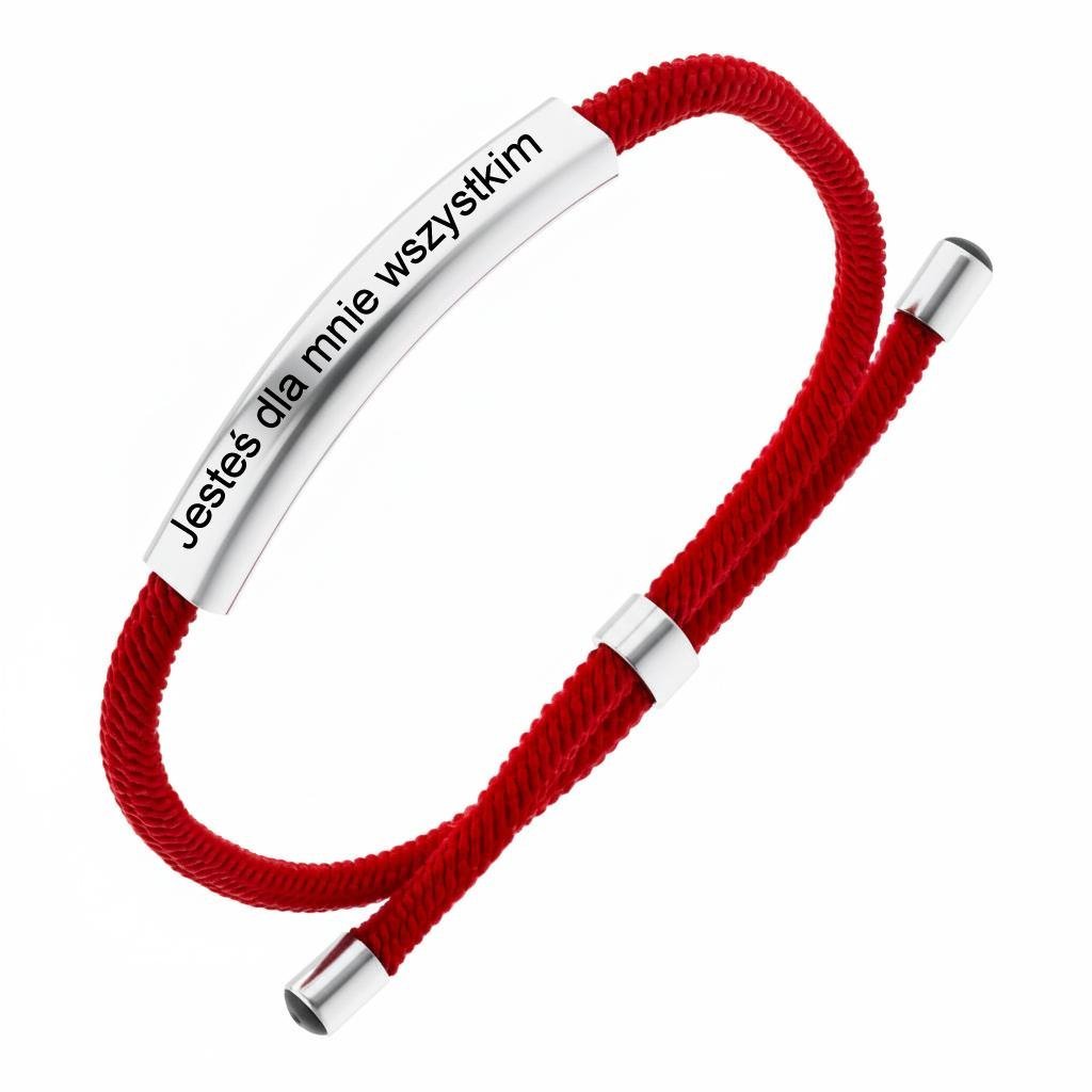 Bransoletka sznurkowa damska czerwona z grawerem regulowana