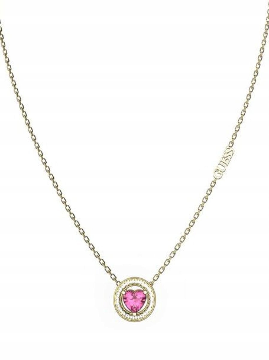 Guess M'Ama Non M'Ama złoty naszyjnik z różowym sercem JUBN04667JW