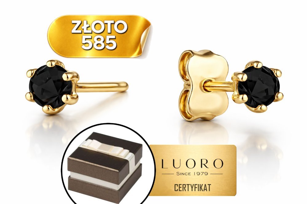 KOLCZYKI ZŁOTE 585 14K KÓŁKO CZARNA CYRKONIA ŚREDNICA 3 MM SZTYFT