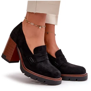 Półbuty Damskie Na Obcasie Słupku Z Eko Zamszu Czarne Vinceza 58105 - Półbuty damskie - miniaturka - grafika 1