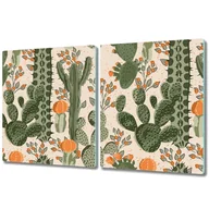 Deski do krojenia - Szklana Osłona na Kuchenkę - Deska Do Krojenia - 2x 40x52 cm - Pomarańczowe kaktusy - miniaturka - grafika 1