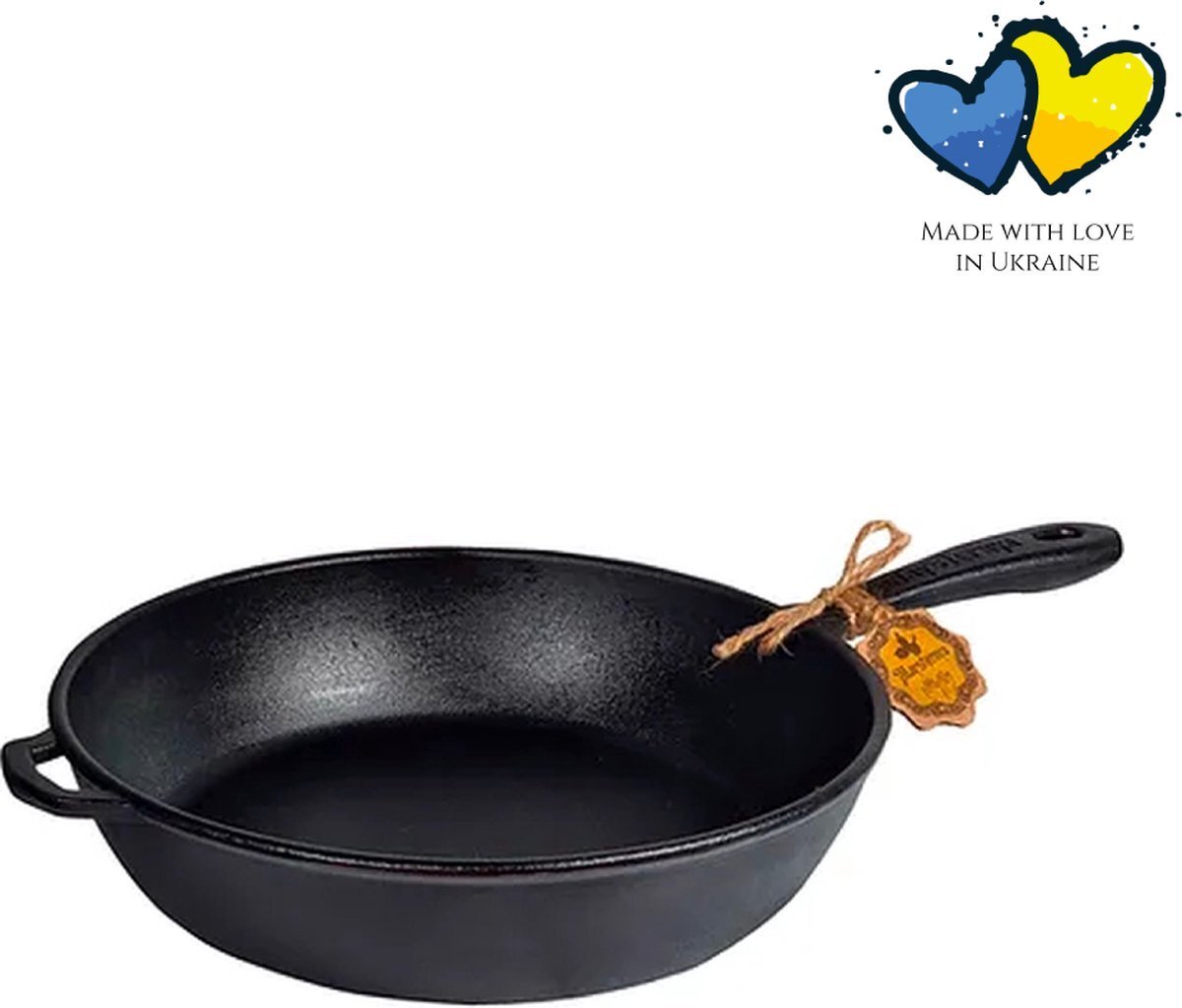 Żeliwna patelnia do smażenia - ø 26 x 6 cm - Nadaje się do indukcji - Równomierne rozprowadzanie ciepła - Metalowy uchwyt - Czarny