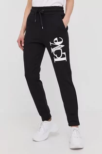 Spodnie damskie - Love Moschino spodnie bawełniane damskie kolor czarny z aplikacją - grafika 1