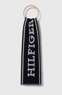 Apaszki i szaliki męskie - Tommy Hilfiger szalik wełniany kolor granatowy wzorzysty - grafika 1
