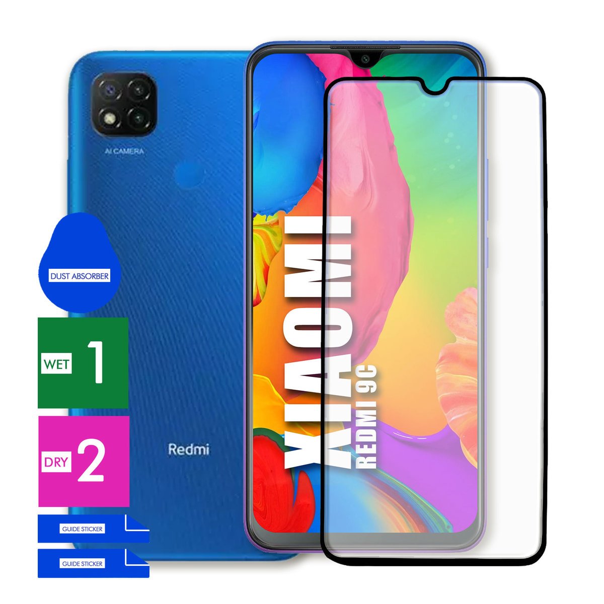 SZKŁO OCHRONNE DO XIAOMI REDMI 9C HARTOWANE 9H PEŁNE CAŁY EKRAN 5D JAKOŚĆ