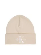 Czapki damskie - Calvin Klein Damska czapka z dzianiny Monologo Embro, kość słoniowa, Rozmiar uniwersalny - miniaturka - grafika 1
