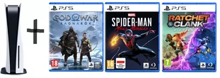 Sony PlayStation 5 + God of War Ragnarok + Spider-Man Miles Morales + Ratchet & Clank Rift Apart - Konsole Playstation - miniaturka - grafika 1