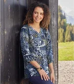 Bluzki damskie - Bluzka z krepy ze zwierzęcym wzorem Kobieta Atlas For Men - Kolor : Motywy - Rozmiar : 36/38 - miniaturka - grafika 1