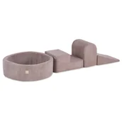 Suche baseny - MISIOO Plac zabaw 3 elementy + suchy basen 90x30 (+200 piłek: perłowy złoty żółty) beżowy sztruks premium - miniaturka - grafika 1