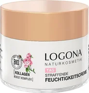 Kremy do twarzy - LOGONA naturalny kosmetyk, ujędrniający krem nawilżający, nawilżający krem do twarzy zapewniający naturalny blask, z wegańskim ekstraktem z róży organicznej i kolagenem, o działaniu przeciw starzeniu - miniaturka - grafika 1