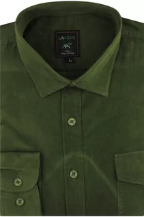 Koszule męskie - Koszula Męska Sztruksowa na co dzień do pracy robocza gładka zielona z długim rękawem w kroju REGULAR Laviino B549 - grafika 1