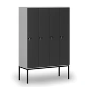 Szafy biurowe - Drewniana szafa ubraniowa z podstawą, 4-drzwiowa, 1871 x 1200 x 500 mm, zamek mechaniczny z kodem, szary/grafitowy - miniaturka - grafika 1