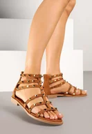 Sandały damskie - Brązowe Sandały Typu Rzymianki z Ćwiekami Novessa - miniaturka - grafika 1