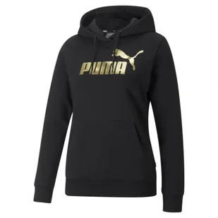 Damska bluza dresowa nierozpinana z kapturem PUMA ESS+ Metallic Logo Hoodie FL - Kurtki i kamizelki sportowe damskie - miniaturka - grafika 1