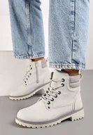 Botki damskie - Szare Sznurowane Casualowe Traperki na Płaskiej Podeszwie Relobia - miniaturka - grafika 1