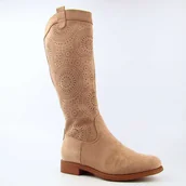 Botki damskie - S.Barski HY51-860 damskie botki ażurowe długie zamszowe na płaskim obcasie - miniaturka - grafika 1