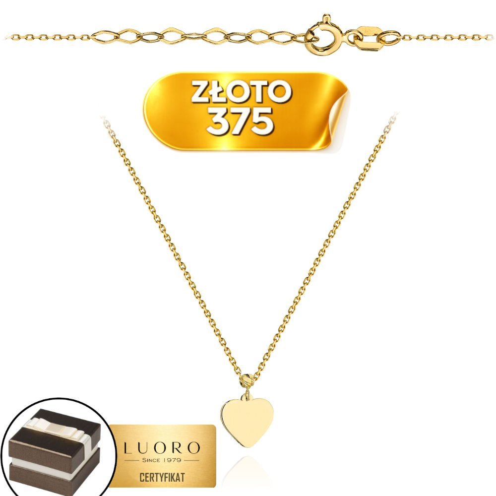 NASZYJNIK ZŁOTY 375 9K CELEBRYTKA SERCE DIAMENTOWANA KULKA 42 CM REGULACJA