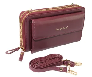 Damski Poziomy Portfel Na Pasku Jennifer Jones z Funkcją Torebki 1126-1 Portfelo-Torebka BORDOWY 20 x 11,5 x 6 [cm] - Portfele - miniaturka - grafika 1
