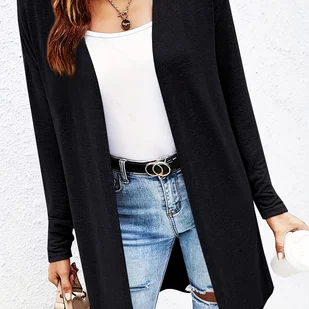 TEMU Kardigan Damski Elegancki w Jednolitym Kolorze - Sweter z Długim Rękawem i Otwartym Przodem na Wiosnę & Jesień, Warstwowy Element do Codziennych - Swetry damskie - miniaturka - grafika 1