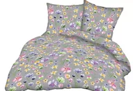 Pościel - Pościel Z Kory 100% Bawełna 160X200 Wzór Kwiaty Na Szarym Tle - miniaturka - grafika 1