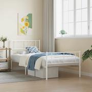Łóżka - Metalowa rama łóżka z wezgłowiem i zanóżkiem, biała, 100x200 cm Lumarko! - miniaturka - grafika 1