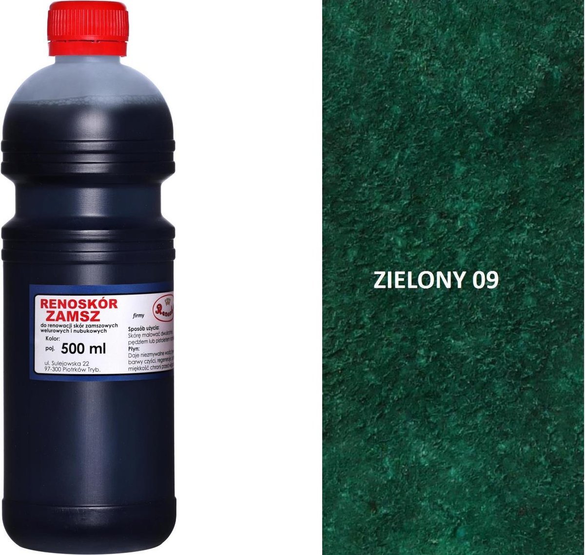 ZIELONY 09 ZIELONA FARBA RENOSKÓR 500 ML WILBRA DO SKÓRY ZAMSZU NUBUKU 0,5L