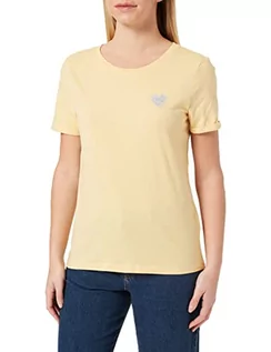 Koszulki i topy damskie - ONLY Onlkita S/S Logo Top Noos koszulka damska, Straw/nadruk: srebrne błyszczące serce, L - grafika 1