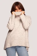 Swetry damskie - Obszerny Sweter z Golfem - Kość Słoniowa - miniaturka - grafika 1